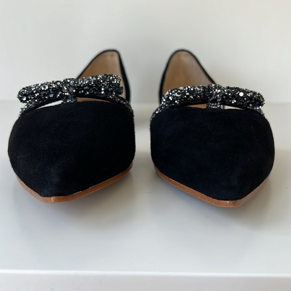 J Crew Suede D'Orsay Sparkle Glitter Rhinestone Black Flats Size 8.5 - Picture 3 of 6
